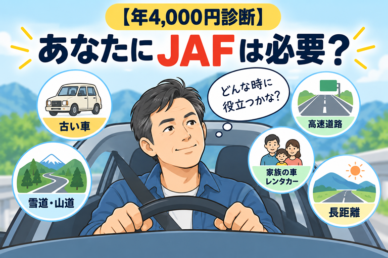 中央に車を運転する40〜50代の男性