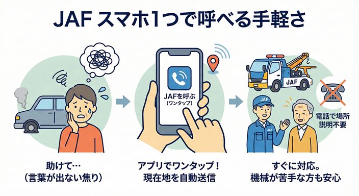 スマホ1つで呼べる手軽さのイラスト図