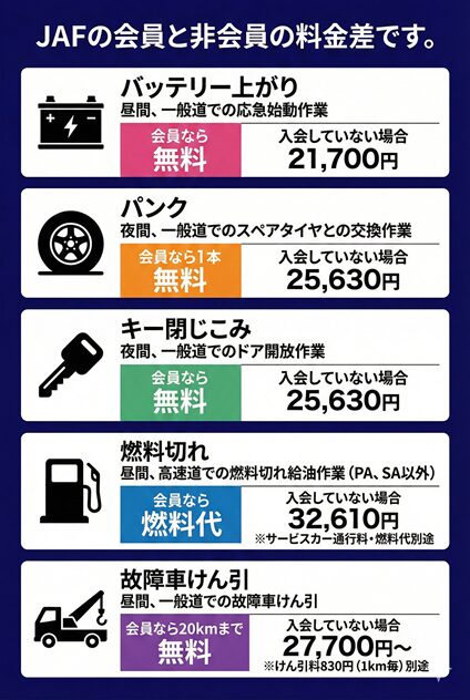 jafの会員と非会員の料金差の図