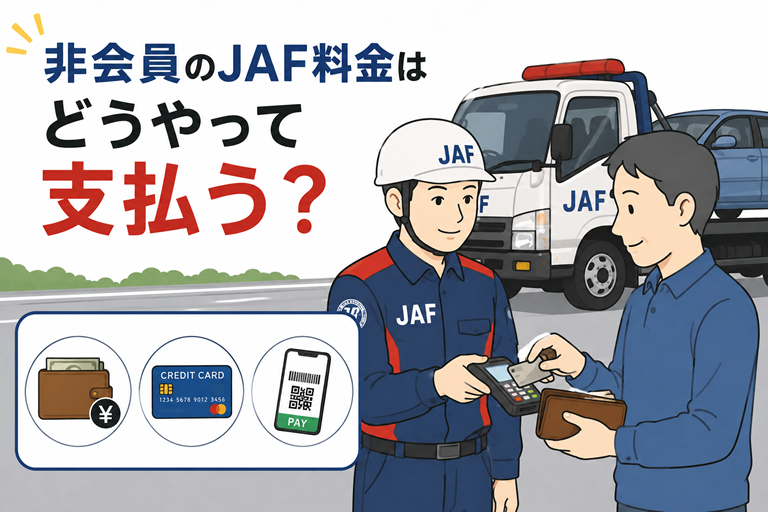 ロードサービス終了後、男性が料金を支払おうとしている場面