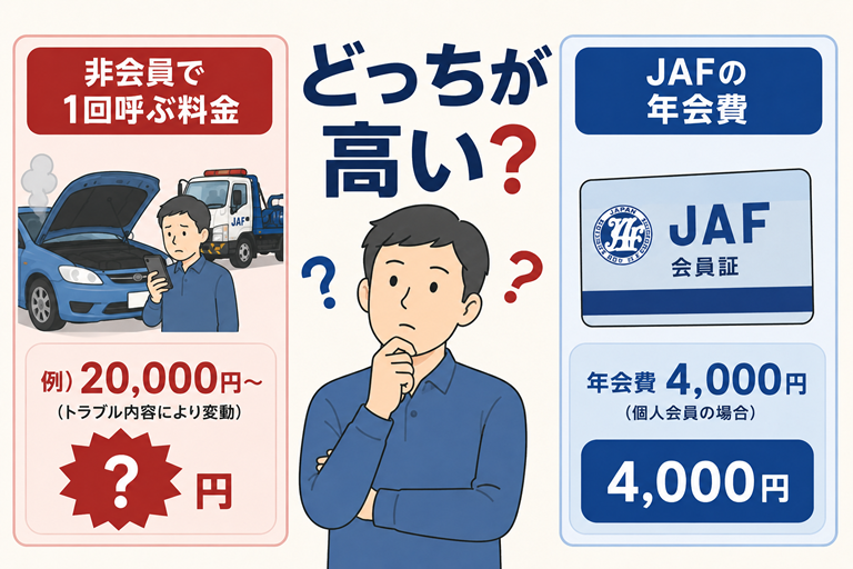 40〜50代男性が左右の金額を見比べている