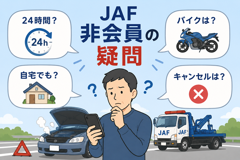 車の横でスマホを見ながら疑問を感じている男性