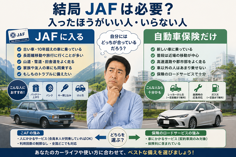 40〜50代の男性が左右2つの選択肢を見比べている