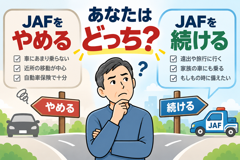 男性の左右に2つの選択肢