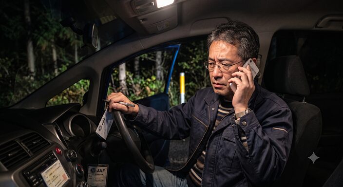『夜中に呼んで迷惑じゃないかな…』とためらいながらJAFへ電話をかける男性