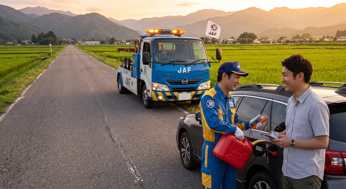 ロードサービスで安心し、JAFの価値を実感する場面