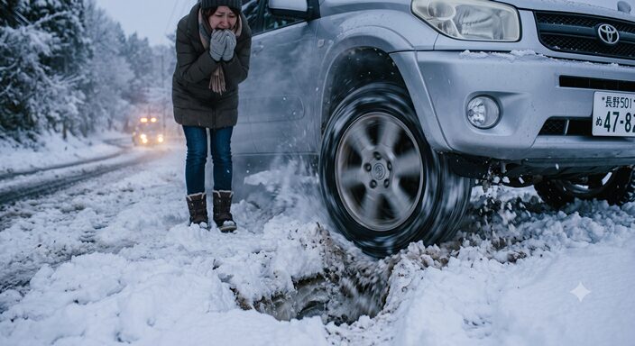 「あと少し」でアクセルを踏み続け、雪にはまってしまう