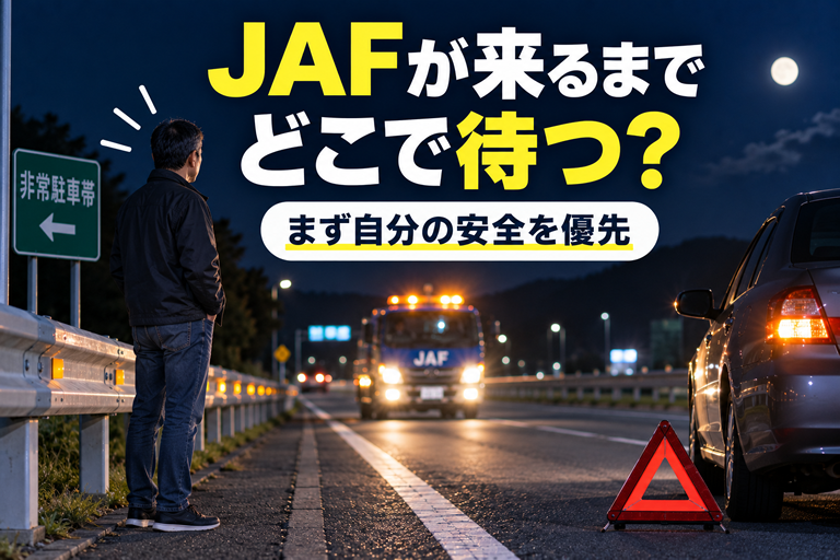 男性は車から少し離れた安全な場所にいる