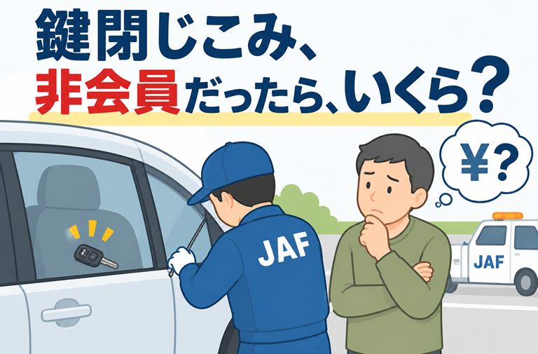 車の外に立つ男性と、車内に置いたままの鍵