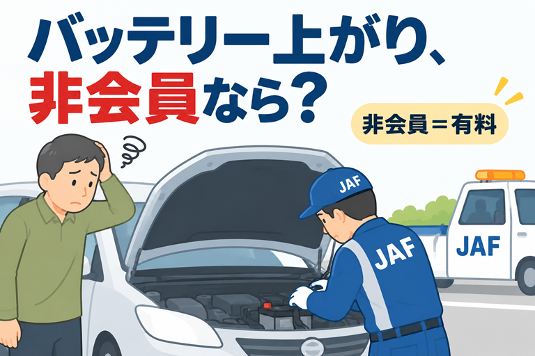 駐車場でエンジンがかからず困っている男性