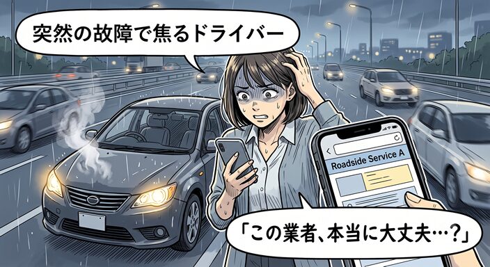 突然の故障で焦るドライバー
「この業者、本当に大丈夫…?」