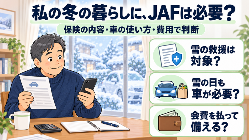 0〜50代の男性が、自宅のテーブルで保険の書類とスマホを見比べている